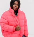 Brave Soul Plus Slay Padded Coat In Neon-pink