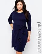 Goddiva Plus Dress With Ruffle Detail - Navy