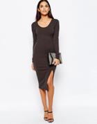 Club L Essentials Ribbed Midi Dress With Side Splits - Dark Gray