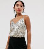 Asos Design Petite Satin Cami In Animal Print-multi
