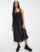 Topshop Shirred Pini Dress In Black