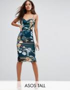 Asos Tall Floral Stripe Midi Pencil Dress - Multi