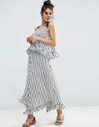 Asos Maxi Dress With Ruffle Detail & Grosgrain Straps In Mono Stripe - Multi