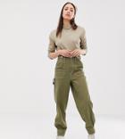 Asos Design Tall Utility Pants With Top Stitching And Tab Detail-green