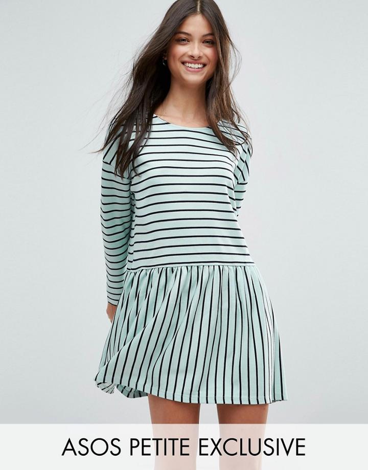 Asos Petite Smock Dress In Ponte Stripe - Multi