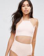 Asos Mix And Match Seersucker Stripe Halter Bikini Crop Top - Multi