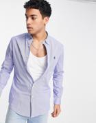 Polo Ralph Lauren Player Logo Slim Fit Stripe Poplin Shirt In Blue/white
