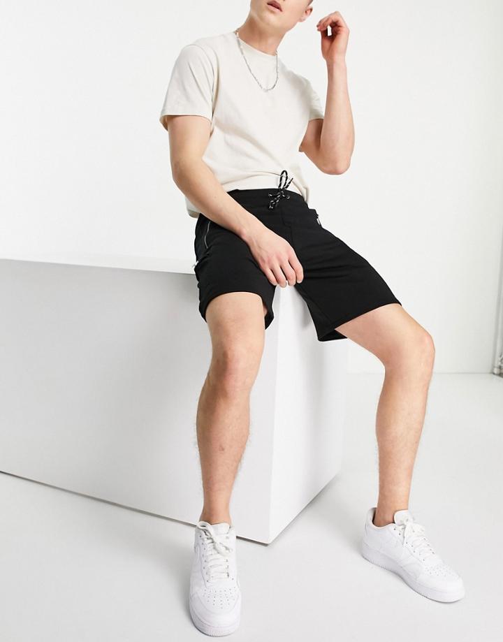 Bershka Cargo Jersey Shorts In Black
