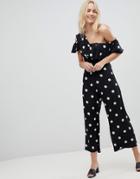 Walter Baker Ruffle Front Polka Dot Jumpsuit - Black