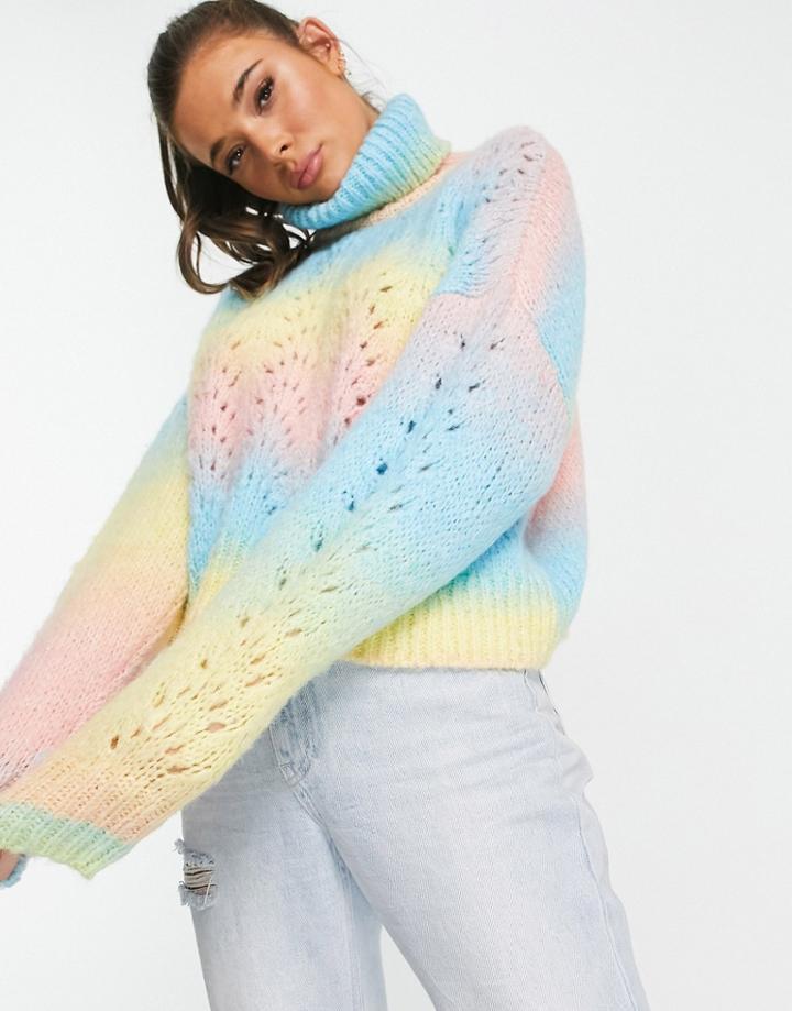 Asos Design Roll Neck Sweater With Pointelle Stitch In Space Dye-multi