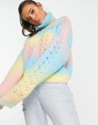 Asos Design Roll Neck Sweater With Pointelle Stitch In Space Dye-multi