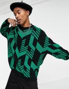 Asos Design Oversized Sweater With Geo Design-green