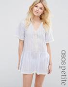 Asos Petite Exclusive Smock Beach Dress With Crochet Trim - Blue