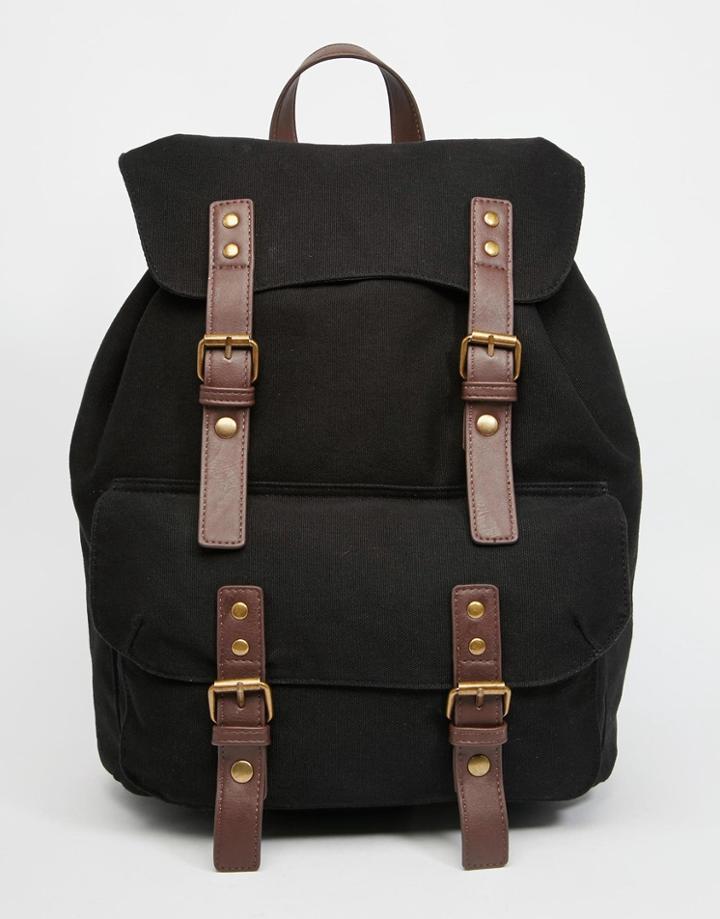 Asos Smart Canvas Backpack In Black With Contrast Straps - Black