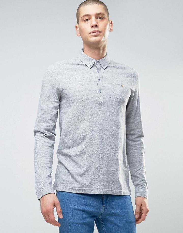 Farah Lester Logo Long Sleeve Polo Shirt - Gray