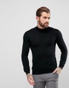 Asos Muscle Fit Merino Turtleneck Sweater In Black - Black