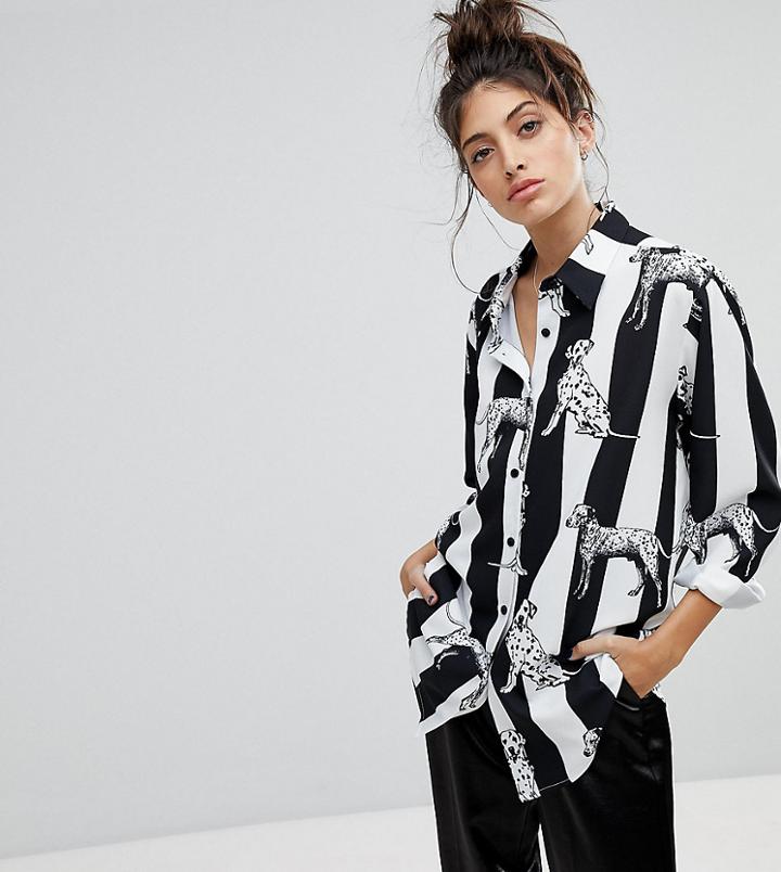 Reclaimed Vintage Inspired Boyfriend Shirt In Dalmatian Stripe - Black