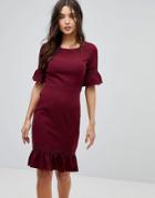 Paperdolls Midi Dress With Peplum Frill Hem And Sleeve-purple