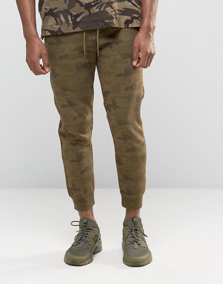 Pull & Bear Skinny Fit Camo Joggers In Khaki - Green