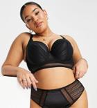 Asos Design Curve Izzy Satin And Geo Mesh High-waist Knicker In Black