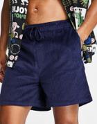 Asos Design Wide Shorts In Navy Cord