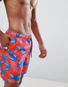 Asos Design Swim Shorts With Crocodile Print In Mid Length-red