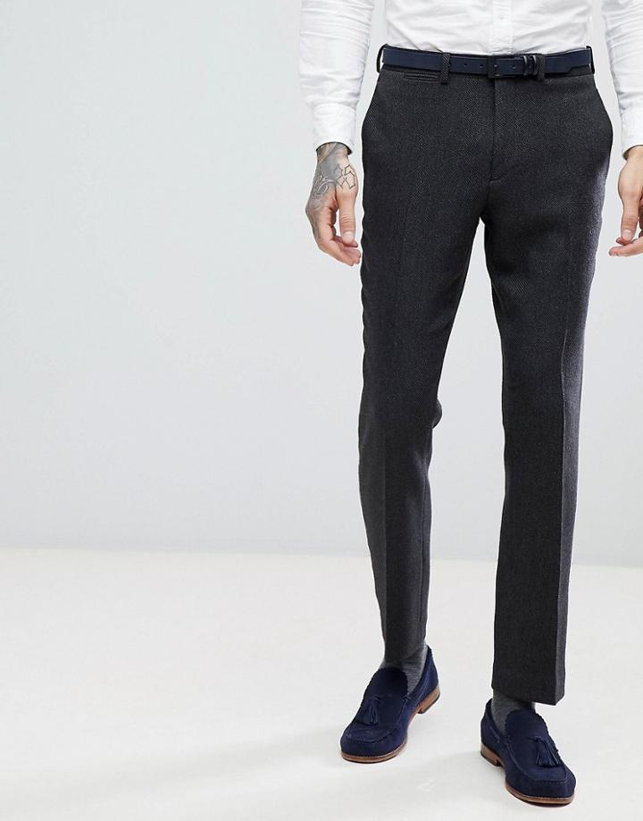 Asos Slim Suit Pants In Charcoal Wool Mix Twill - Gray