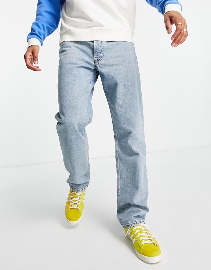 Asos Design Straight Leg Jeans In Vintage Light Wash Blue-blues