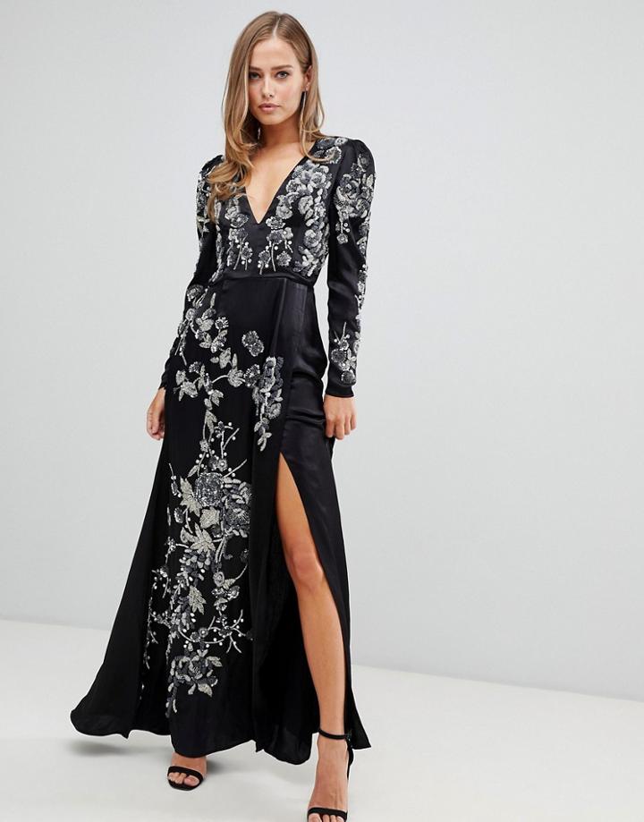 Asos Edition Satin Maxi Dress With Jewelled Floral Embellishment - White