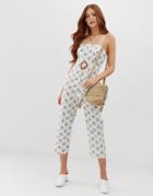 Asos Design Strappy Pinny Belted Jumpsuit In Floral Print - Multi