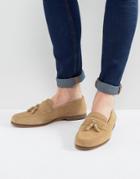 Asos Tassel Loafer In Stone Suede - Stone