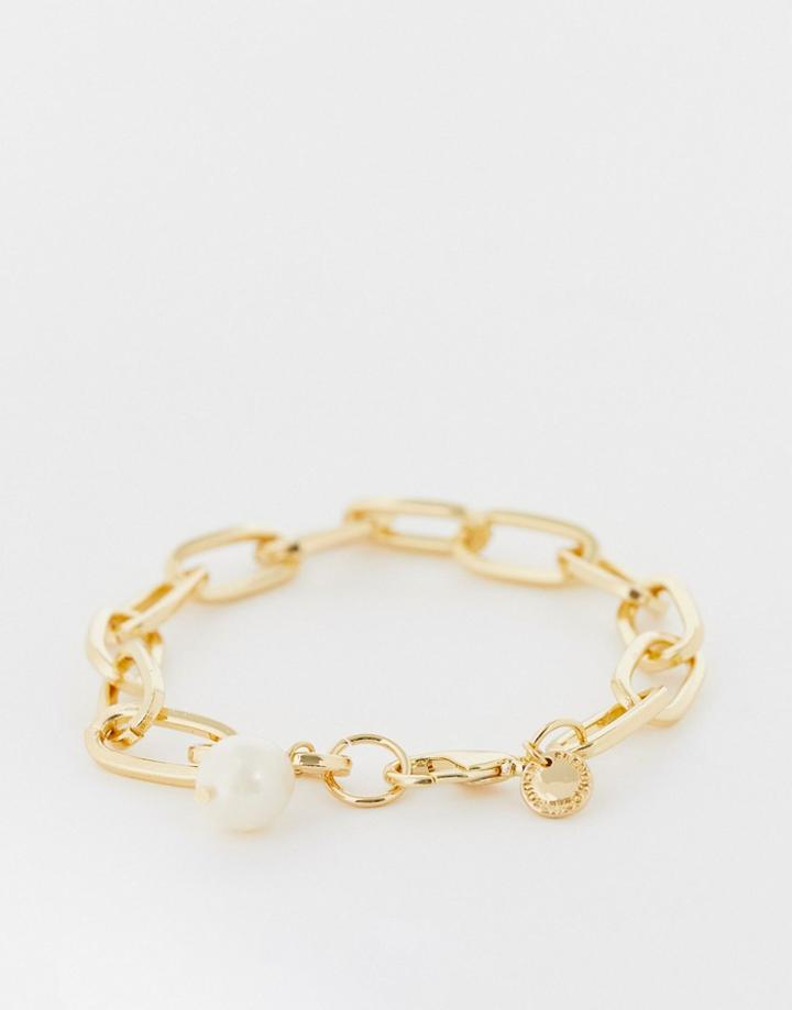 French Connection Chunky Chain And Pearl Bracelet In Gold