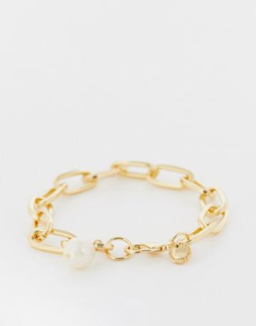 French Connection Chunky Chain And Pearl Bracelet In Gold