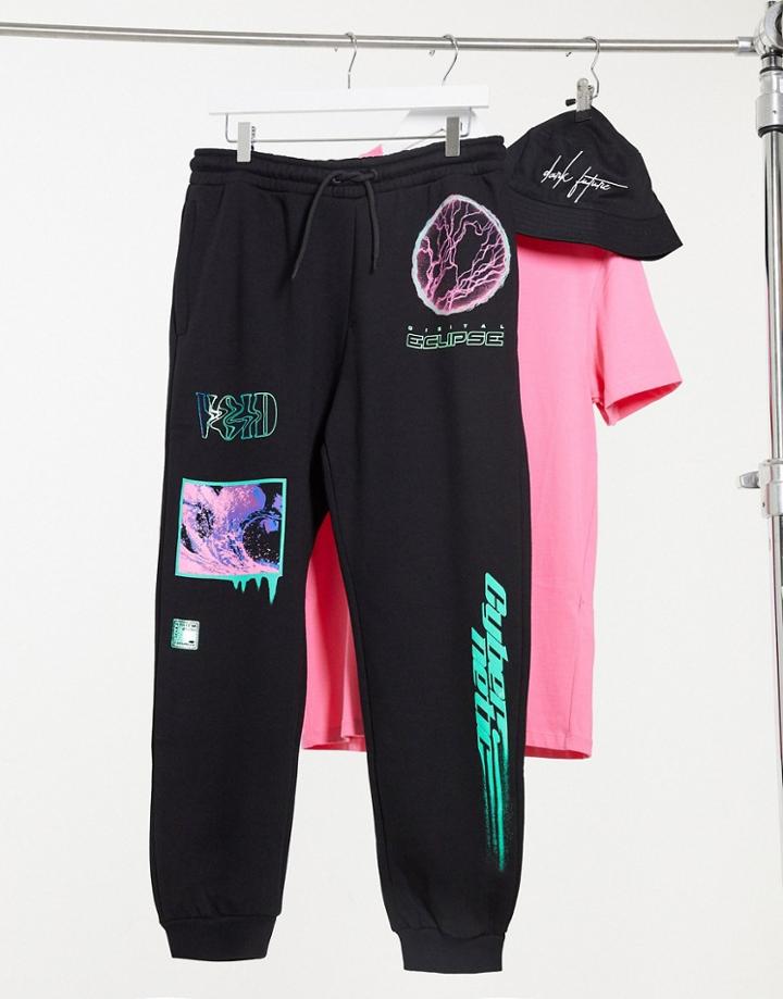 Bershka Printed Sweatpants In Black