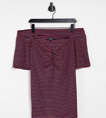 Simply Be Cut Out Off-the-shoulder Top In Red And Brown Stripes