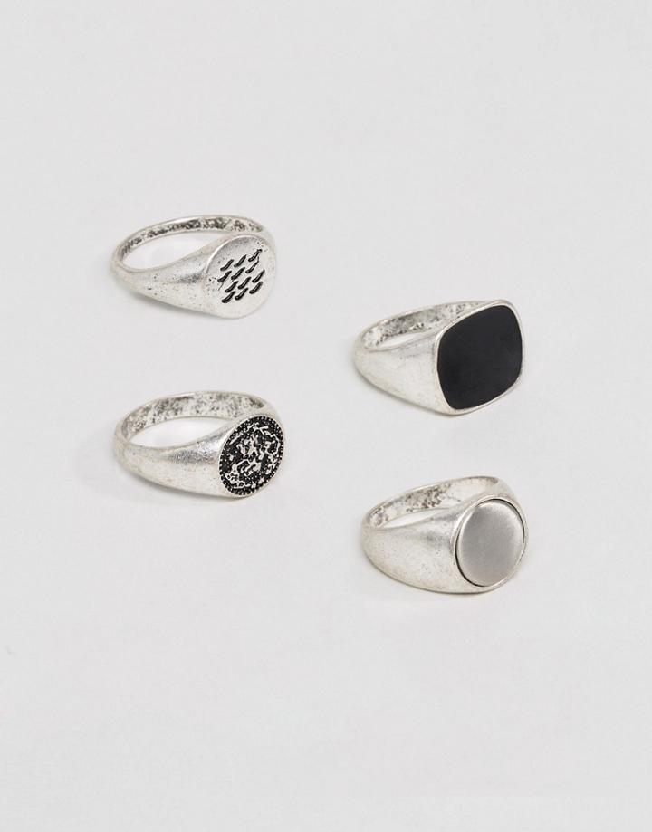 Stradivarius Pack Of 4 Ring Pack - Black
