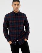 Abercrombie & Fitch Two Pocket Check Flannel Shirt Slim Fit In Burgundy/navy - Red