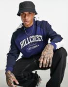 Asos Design Oversized Long Sleeve T-shirt In Navy Color Block With Hillcrest City Print