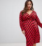 Influence Plus Wrap Midi Dress In Diagonal Stripe - Pink