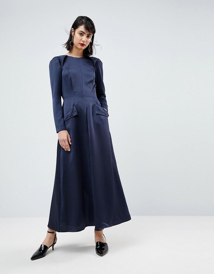 Asos White Satin Jumpsuit Dress - Navy