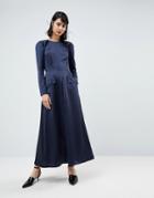 Asos White Satin Jumpsuit Dress - Navy