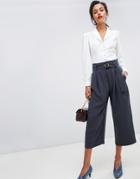 Mango Wide Leg Crop With Resin Belt - Gray