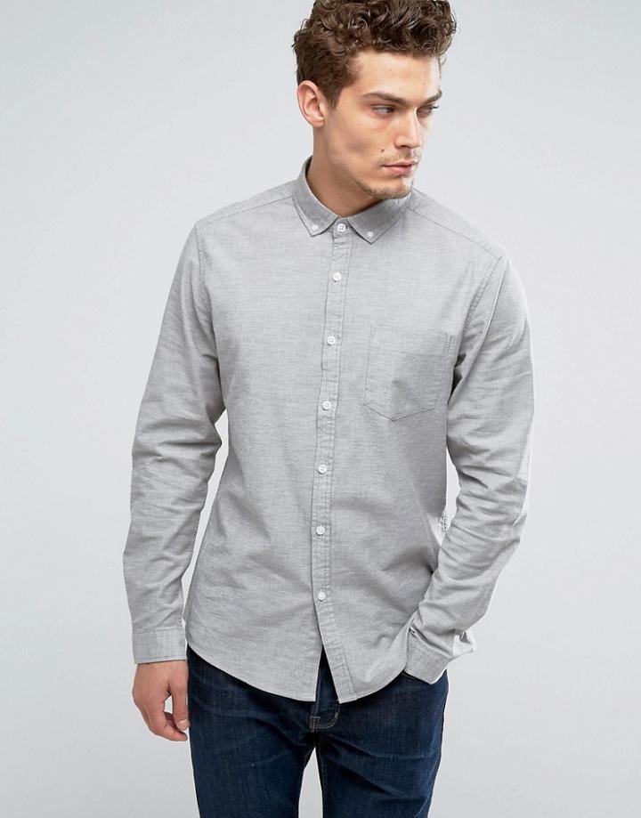 Asos Casual Stretch Slim Oxford In Olive - Green