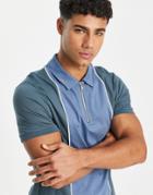 Asos Design Polo T-shirt In Blue With Contrast Panels-navy