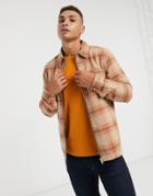 River Island Long Sleeve Zip Through Check Shirt In Orange