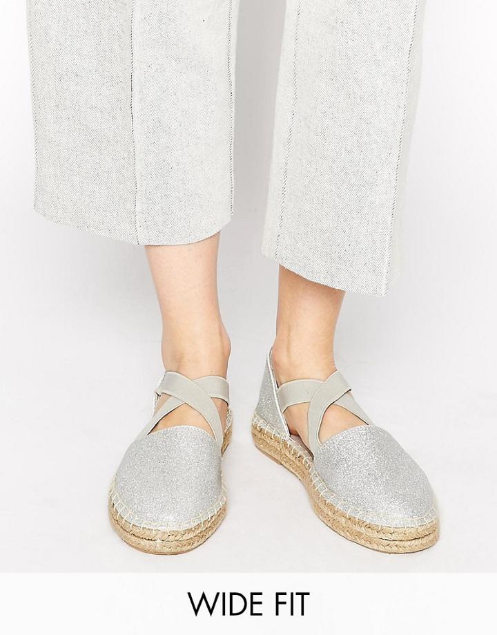 New Look Wide Fit Major Glitter Flatform Espadrille Shoes - Silver