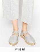 New Look Wide Fit Major Glitter Flatform Espadrille Shoes - Silver