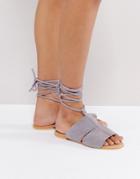 Asos Future Suede Tie Leg Flat Sandals - Gray