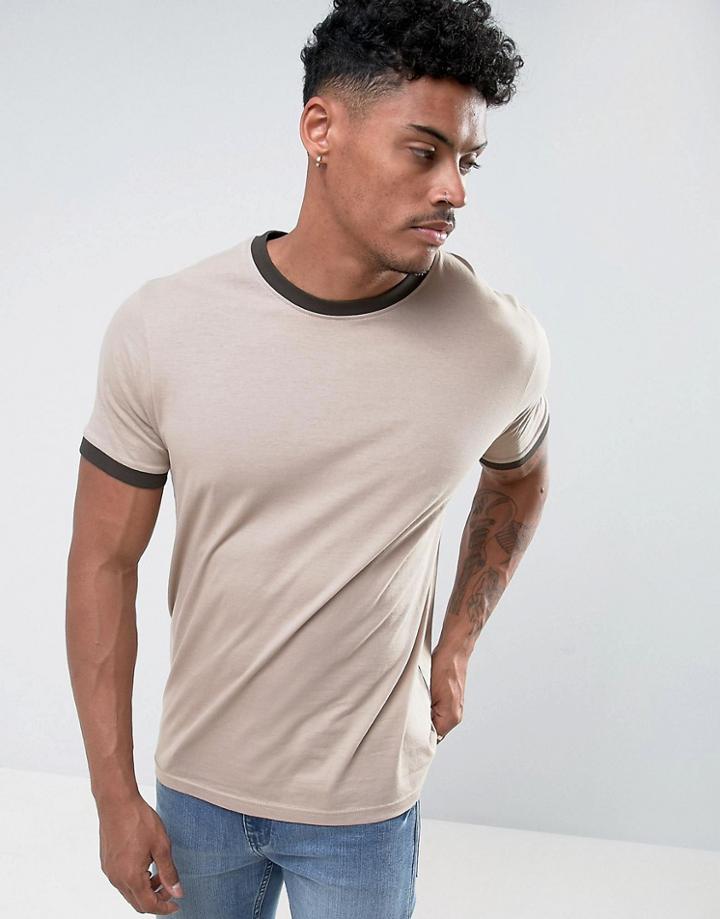 Brave Soul Ringer T-shirt - Tan