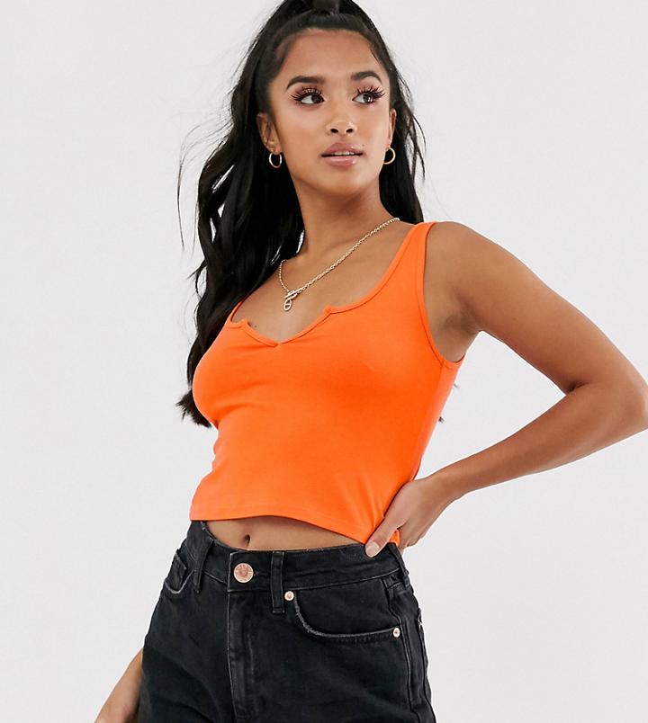 Asos Design Petite Notch Front Crop Tank In Bright Orange
